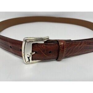 PGA Tour Belt Style #262750 Leather Alligator Croc Look Silver Buckle Sz 38 USA